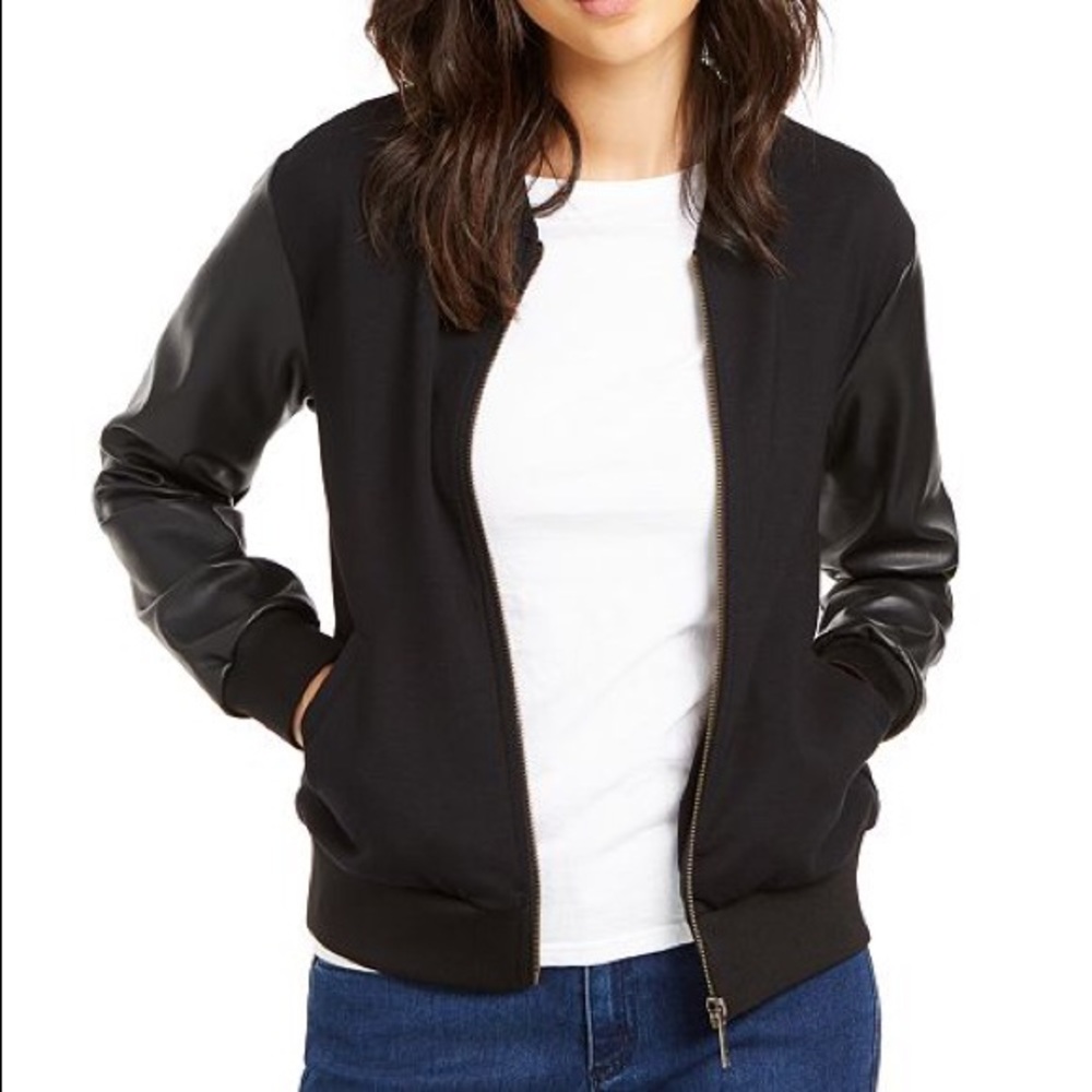 Michael Kors ladies faux leather sleeved bomber.
